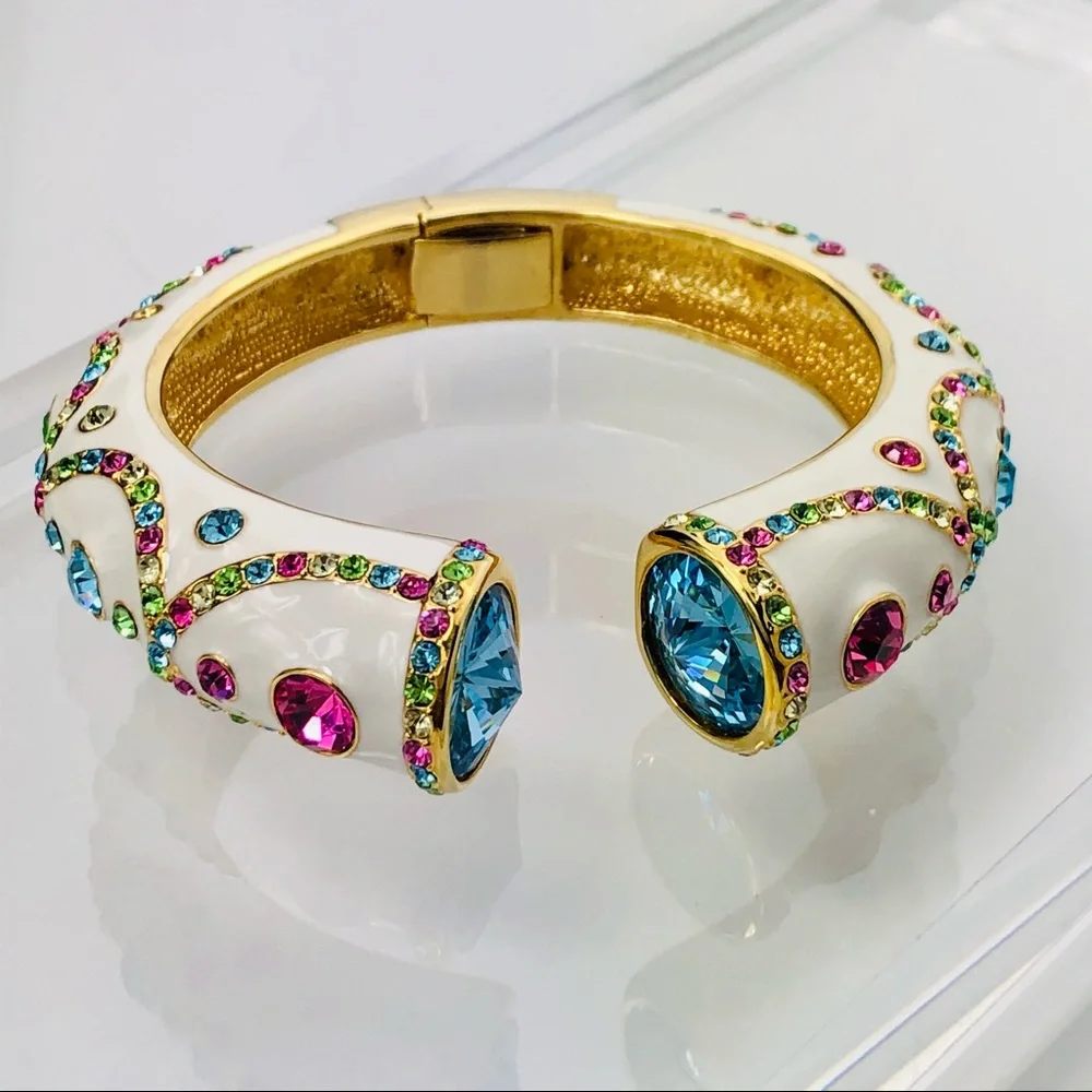 ROSS SIMONS SWAROVSKI CRYSTAL 18K GOLD OVER STERLING BRACELET EARRINGS RING - Picture 6 of 15